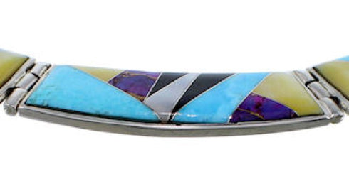 Multicolor Turquoise Inlay Sterling Silver Link Necklace Set NS41238